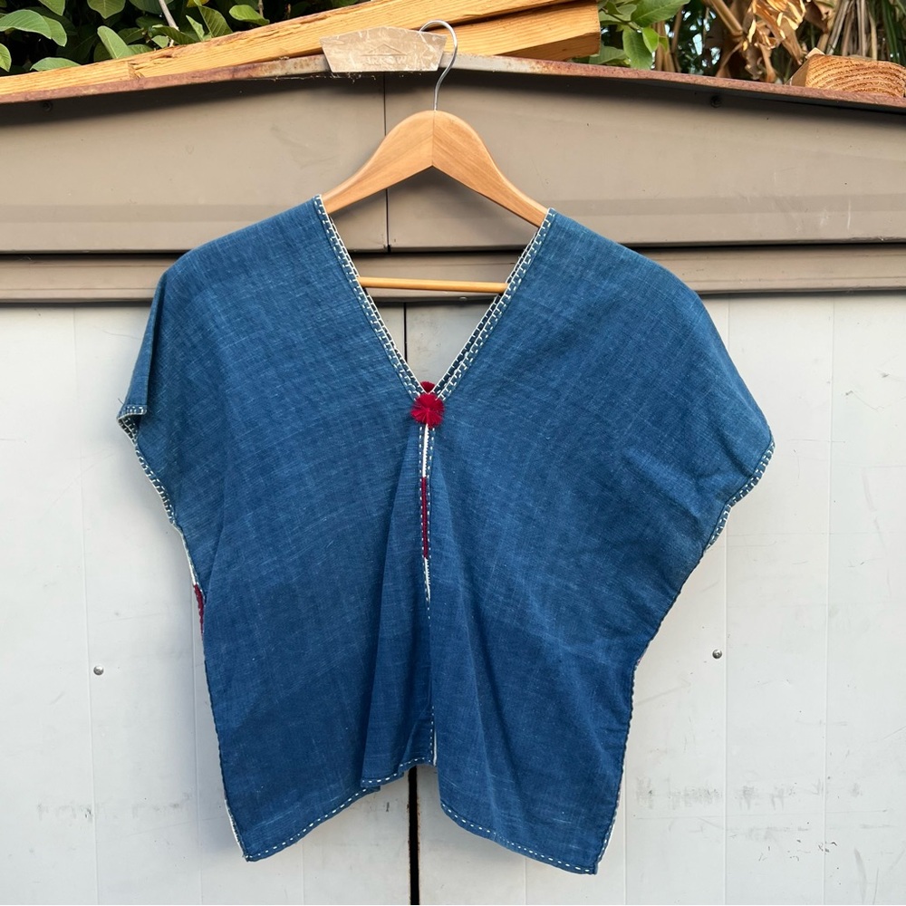 Blue V-Neck Women's Top